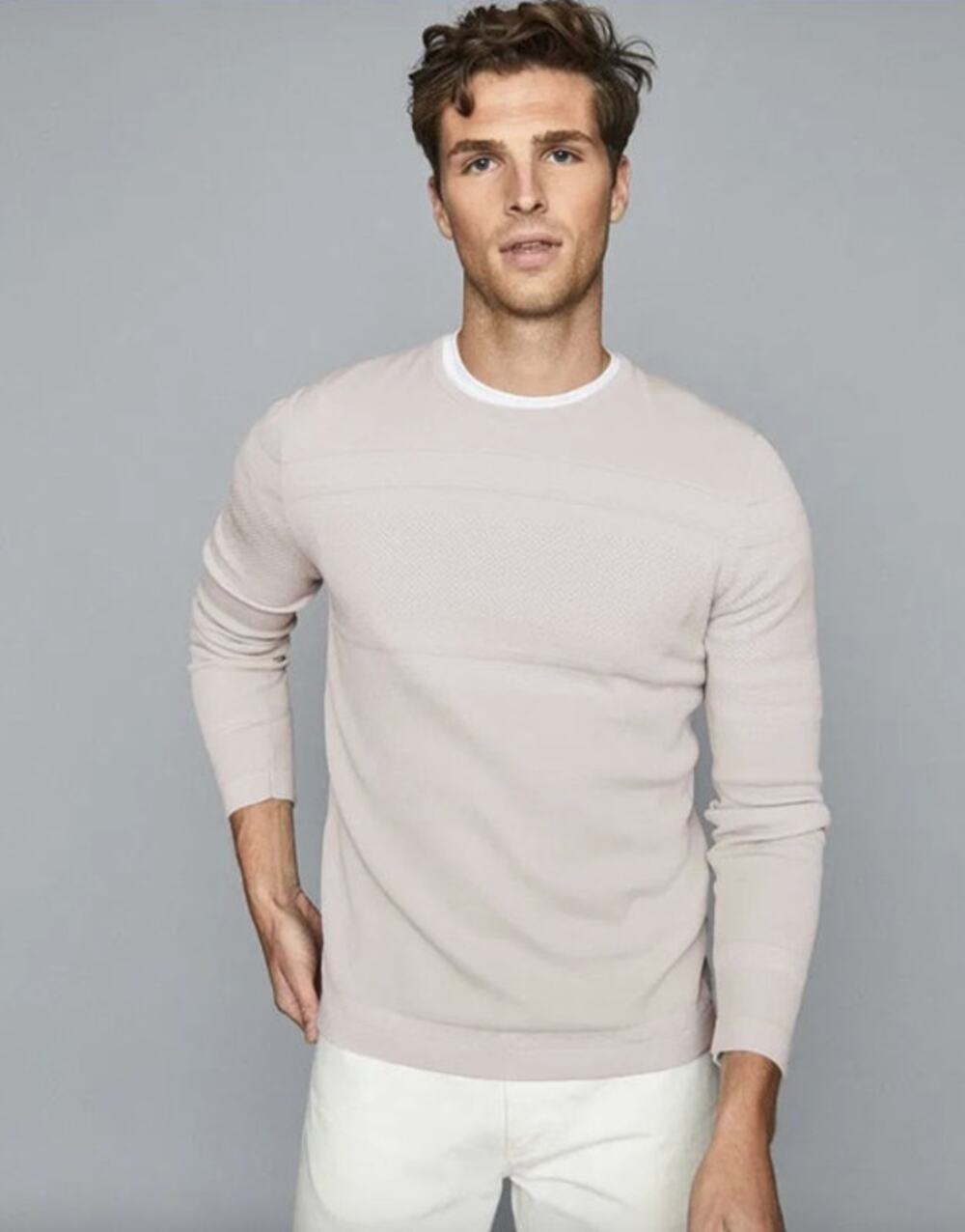 REISS Birch Cotton Blend Crew Neck Jumper Sweater Size L NEW Cream $195